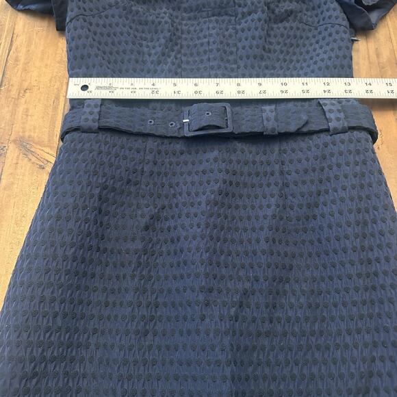 Boden Size 4 Pencil Dress Belted Midi Swiss Dots Navy Blue Classic Preppy - Picture 12 of 16